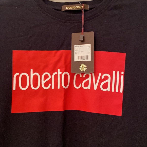 Roberto Cavalli Black Cotton Logo Unisex Tee New With Tags - Picture 3 of 11